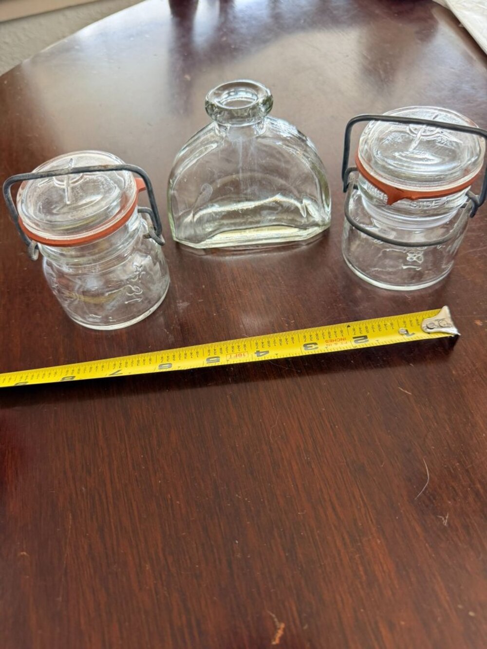 Set Of 3 Vintage Glass Jars With Swing Top & Bottle 1893 Marked Clear Glass Kitc